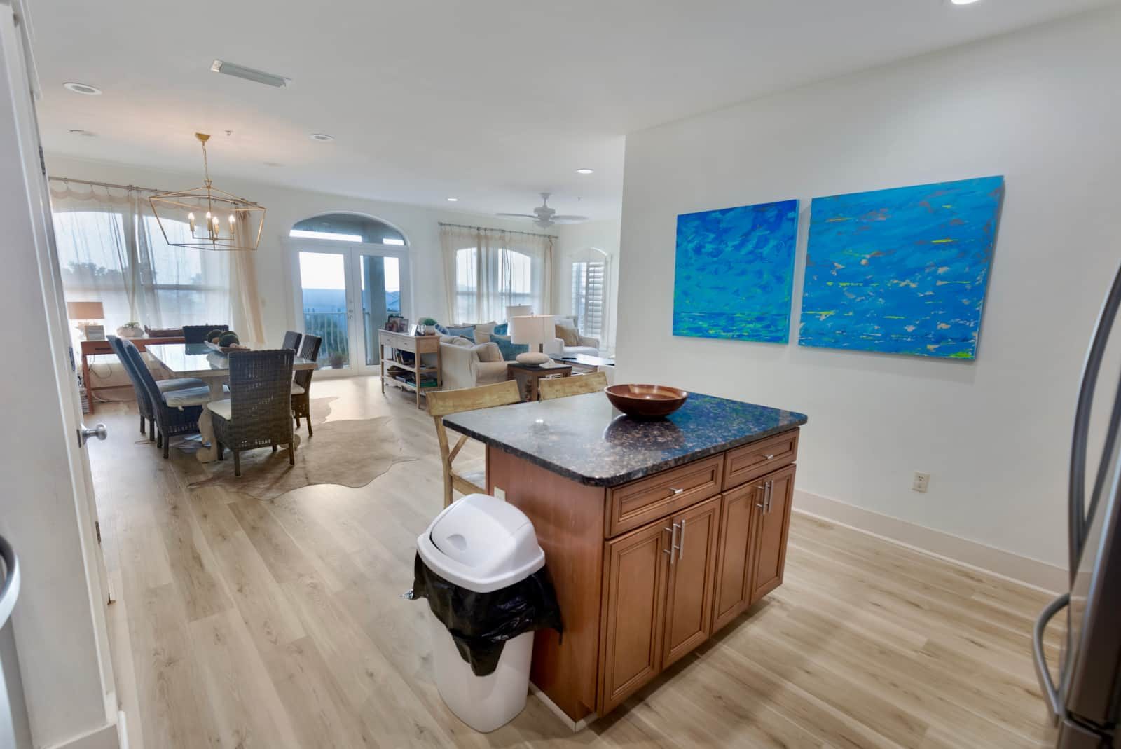 Living room and kitchen island