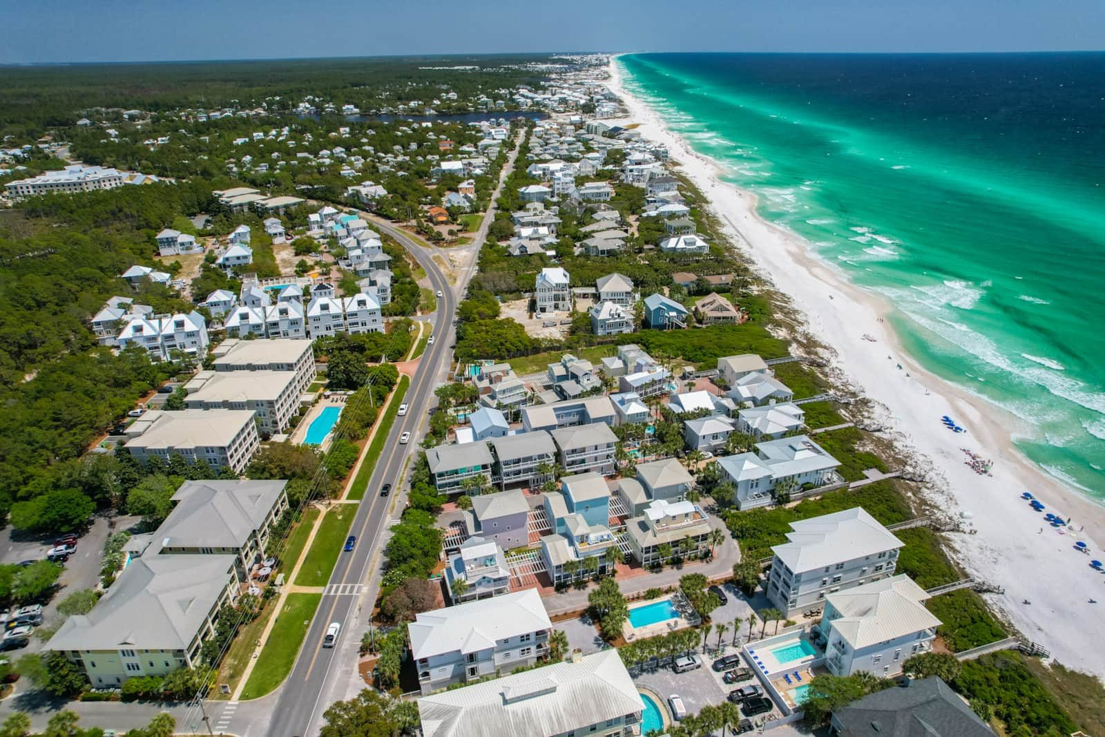 Aerial view of 30A and the Gulf